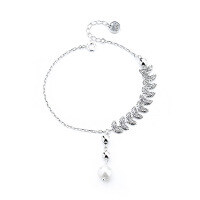 wholesale S925 Sterling Silver Wheat Freshwater Pearl Necklace Tassel Pendant Chain Bracelet Set Ins Fashion Light Luxury Jewelry-386L/bracelet about 4.9g 925 silver