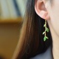 wholesale 925 Silver Gold-Plated with Inlaid Hetian Jasper Cold Enamel Bamboo Leaf Earrings, Retro Chinese Style Hanfu Ear Accessories-0-1