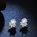 S925 Silver Sunflower Stud Earrings with Cushion Square Pyramid Wedding Moissanite-0-1