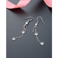 wholesale S925 Sterling Silver Korean Japanese Sweet Geometric Floral Long Drop Earrings with Zirconia Fringe Accessories for Drop Shipping-Earrings 925 Silver