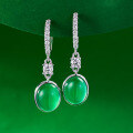 wholesale S925 Silver New Style 8*10 Simulated Green Chalcedony Earrings, Luxurious Encrusted Design for an Elegant and Minimalist Look-0-5
