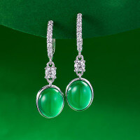 wholesale S925 Silver New Style 8*10 Simulated Green Chalcedony Earrings, Luxurious Encrusted Design for an Elegant and Minimalist Look-E522 Chrysoprase Earrings 925 Silver
