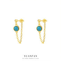 wholesale S925 Sterling Silver With Turquoise Fringe Earrings, Women's。-E4390-Gold 925 Silver