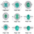 wholesale S925 Sterling Silver Cross-Border Europe and America Gemstone Foreign Trade Paraiba Sugar Cube Ring Ice Flower Cut Emerald Women's Wholesale Ring-0-2