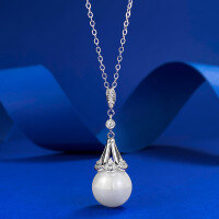 wholesale S925 Silver Synthetic Pearl Necklace with 12mm Minimalist Dreamcatcher Pendant and Included Chain by Zhuozhifan-N450 Pearl Necklace [with chain]  925 Silver