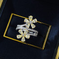 wholesale S925 Silver New High-Carbon Diamond Drop 3*5 Flower Light Yellow Diamond White Diamond European and American Popular Ring-0-3