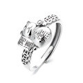 wholesale S925 Sterling Silver Oxidized Lucky Coin Ring with Fortune Cat, Retro Fashion Ethnic Style Index Finger Ring-0-4