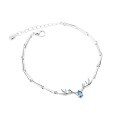 wholesale S925 Sterling Silver "Always with You" Elk Antler Simple Silver Inlaid with Zircon Bracelet for Women, Zircon Korean Style Minimalist-0-4
