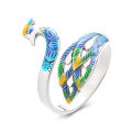 wholesale S925 Sterling Silver Vintage Enamel Peacock Drip Glaze Craft Ethnic Bohemian Adjustable Ring-0-4