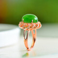 wholesale 925 Sterling Silver Rose Gold Plated Large Egg-Shaped Jadeite Women's Ring with Certificate, Set with Natural Green Jade, Open Adjustable Index Finger Ring-0-2