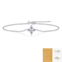 925 Sterling Silver Custom Simple Lady LOVE Bracelet with Moissanite, Non-Fading.-L13860 Moissanite 3.0mm*4 beads (with GRA certificate)  925 Silver (16+5cm)
