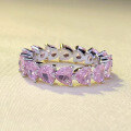 wholesale S925 Silver New Love Heart Pave Diamond Pink Diamond Heart Ring for Women, Fashionable and Versatile European Style-0-0