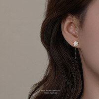 wholesale S925 Sterling Silver Camellia Ear Threads With Floral Resin Accents, Ethereal And Fresh Style For Women, Versatile Tassel Earrings, New Winter Collection-Large Style - Flower 8mm - Chain Length 3.5cm 925 Silver