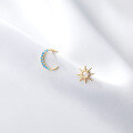 wholesale S925 silver earrings for women with blue diamonds, asymmetrical sun and moon ear accessories G9538-0-0