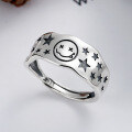 wholesale S925 Sterling Silver Trendy Personality Star Smiley Face Ring Ins Playful Cute Fashion Finger Ring Jewelry for Women-0-0