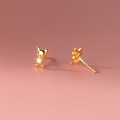 wholesale S925 silver cute bear stud earrings for women, small and delicate student diamond-encrusted animal earrings M04190-0-3