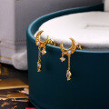 wholesale S925 Silver Korean and Japanese Small Accessories Zircon Star and Moon Symmetrical Earrings for Women, Versatile and Stylish Tassel Hypoallergenic Earrings-0-0