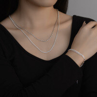 wholesale Metal material new cross-border double-layer stacked rice bead necklace broken silver bracelet versatile minimalist niche high-end jewelry-xb241--Double layer floral bracelet