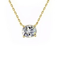 925 Silver Classic Oval Moissanite Pendant Necklace-18k gold  5*7mm zircon version