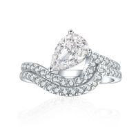 wholesale 925 Sterling Silver Cross-border Pure Silver 6*9 Radiant High Carbon Diamond Gemstone Aquamarine Ring Set-Fireworks G-40 White US size 5#