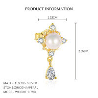 wholesale S925 Sterling Silver Beaded Drop Drip Rhinestone Earrings For Women,。-E4966-Gold/Single 925 Silver