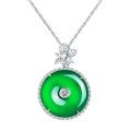 wholesale 925 Silver Gold-Plated Pendant with High-Carbon Diamond, Muzo Green Natural Chalcedony Peace Buckle, New Chinese Style Necklace for Women-0-4