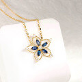 wholesale 18K Gold Artli Jewelry Artistic Retro Hollow Flower High Sapphire Full-Cut Diamond Necklace Jewelry Manufacturer Wholesale-0-3