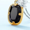 wholesale S925 Sterling Silver Vintage Square Black Onyx Pendant Necklace for Women, Fashionable Two-Tone Plating-0-3