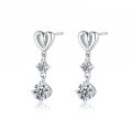 Metal Heart Four-Prong Earrings with Moissanite and Tassels-0-3