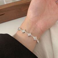 wholesale S925 Sterling Silver Four-Leaf Clover Double Layer Bracelet for Women, Small and Exquisite, Light Luxury, Minimalist, Heavy Duty, Crushed Ice Jewelry, High-End Feel-Sterling silver
