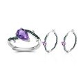wholesale S925 Sterling Silver Natural Wind Plant Sapphire Set with Peridot and Amethyst Jewelry Suite Ring and Earrings-0-1