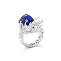 wholesale 925 Silver Gold-Plated Ring with High-Carbon Diamonds, Royal Blue Sugar Loaf Cabochon, New Chinese Style Chinese Dragon, Versatile Jewelry for Women, Dragon Pattern-Synthetic Royal Blue>120-130 catties M size (opening adjustable to US sizes 7 and 8)