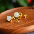 wholesale 925 Silver Gold-Plated Hetian Jade Earrings Vintage Ear Accessories Elegant and Luxurious High-End Natural Jade Earrings-0-2