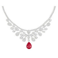 wholesale [] 925 Silver Gold-Plated Pendant Chain with High-Carbon Diamond and Pigeon's Blood Red Teardrop Luxury Jewelry Necklace for Women-GRC-Cultivated Ruby 925 Silver