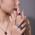 wholesale S925 Sterling Silver Red Agate Aquamarine Chalcedony Crystal Ring, Light Luxury Ring with High-End Design Sense Colored Gemstone Jewelry for Men and Women-0-2