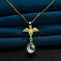 wholesale S925 Sterling Silver Vintage Pendant Women's Natural Blue Topaz Pearl Angel Teardrop Necklace by Dunli Autumn New Collection-Natural Topaz Angel Pendant 925 Silver