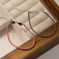 wholesale S925 Silver Nalan National Tide Chinese Style Trendy Design Double-Layer Light Bead Woven Red String Bracelet S7510-S925 silver bracelet gold 925 silver red rope