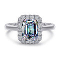 wholesale S925 sterling silver cross-border wholesale 2ct emerald cut moissanite women's ring set, high-end silver jewelry accessories-0-13