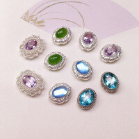 wholesale S925 Sterling Silver Natural Aquamarine Amethyst Topaz Accessories DIY Semi-Finished Bracelet Necklace Strands Wholesale-Oval Topaz