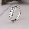 wholesale S925 Sterling Silver Vintage Inspired Open-ended Chain Belt Buckle Ring with Antique Finish-0-0