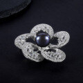wholesale S925 Sterling Silver 13mm Natural Freshwater Pearl Floral Design Brooch, Luxurious and High-End Gemstone Brooch-0-4