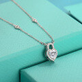 wholesale S925 Sterling Silver Women's Small Love Heart Necklace, Minimalist Moissanite Pendant Collarbone Chain Luxury Birthday Gift-0-2