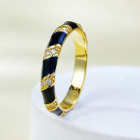 wholesale 925 Silver Enamel Stripe Ring in Black and White, New High-end Fashionable Couple Ring for Teens by Mujing Jewelry-R862 Black Enamel No. 5