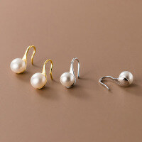 wholesale S925 Silver Pearl Earrings for Women, Fashion Minimalist Luxury Geometric High Heel Ear Hook Earrings, Popular on TikTok E3041-s925 silver pair 6-7MM Silver 925 silver