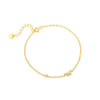 wholesale S925 Sterling Silver French-style Openwork Double Heart Bracelet With Zircon And Butterfly Accent-L793-Gold/16+3cm 925 Silver