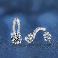 S925 Sterling Silver 1ct Moissanite Four-Prong Stud Earrings-[Earrings with open settings] 1 carat + 1 carat stud earrings  925 silver