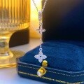 wholesale 999 Silver Maker S999 Dreamy Meteor Four-Leaf Clover Tassel Necklace, Niche Design, High-End Fashion, Minimalist Collarbone Chain-0-1