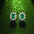 wholesale S925 silver rhodium-plated cultivated emerald stud earrings with diamond accents for wedding, proposal, anniversary gifts, drop shipping-0-2