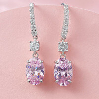 wholesale S925 Silver High-Carbon Diamond Ultra-Sparkling Canary Yellow Diamond Earrings 8*12 Large Oval Earrings for Women-E038 Pink 925 Silver