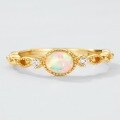 wholesale S925 Sterling Silver Gold-Plated Japanese Light Luxury Hollow Iridescent Synthetic Opal Ring for Women, Versatile Stacking Ring, Niche Hand Accessory-0-2